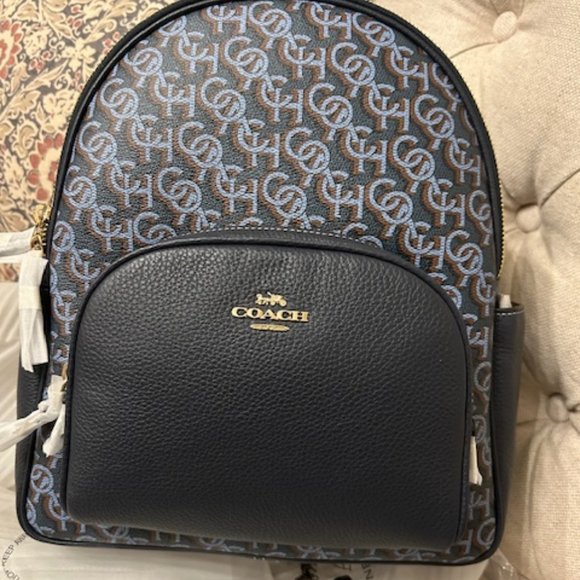 Coach Gold/Navy Court Backpack With Coach Monogram Print - Picture 7 of 14
